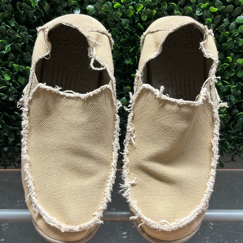 CROCS Tan Frayed Slip-On Shoes - Picture 3 of 7